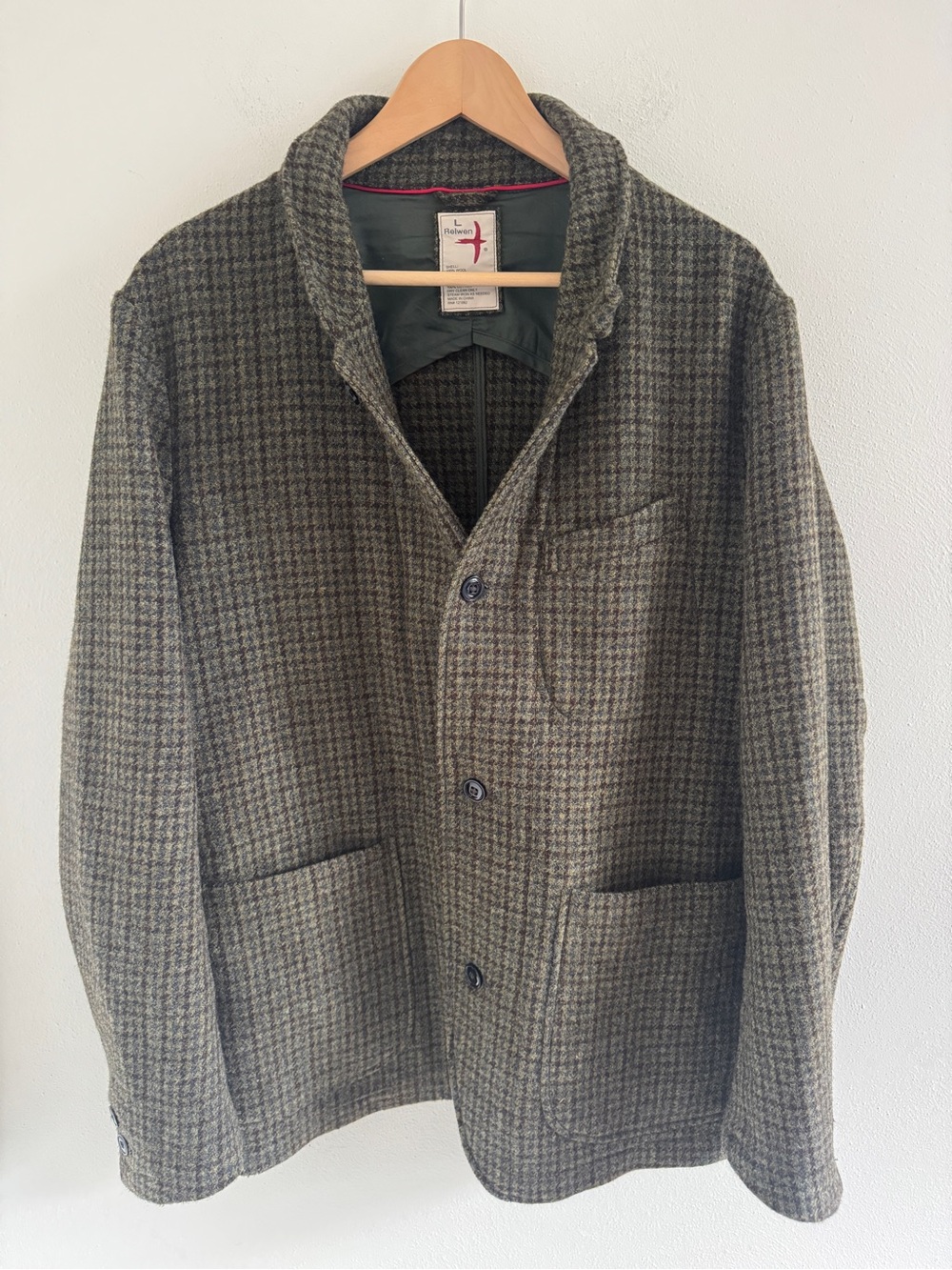 Relwen Heritage Trap Blazer 100% Wool Check Tweed L Mens